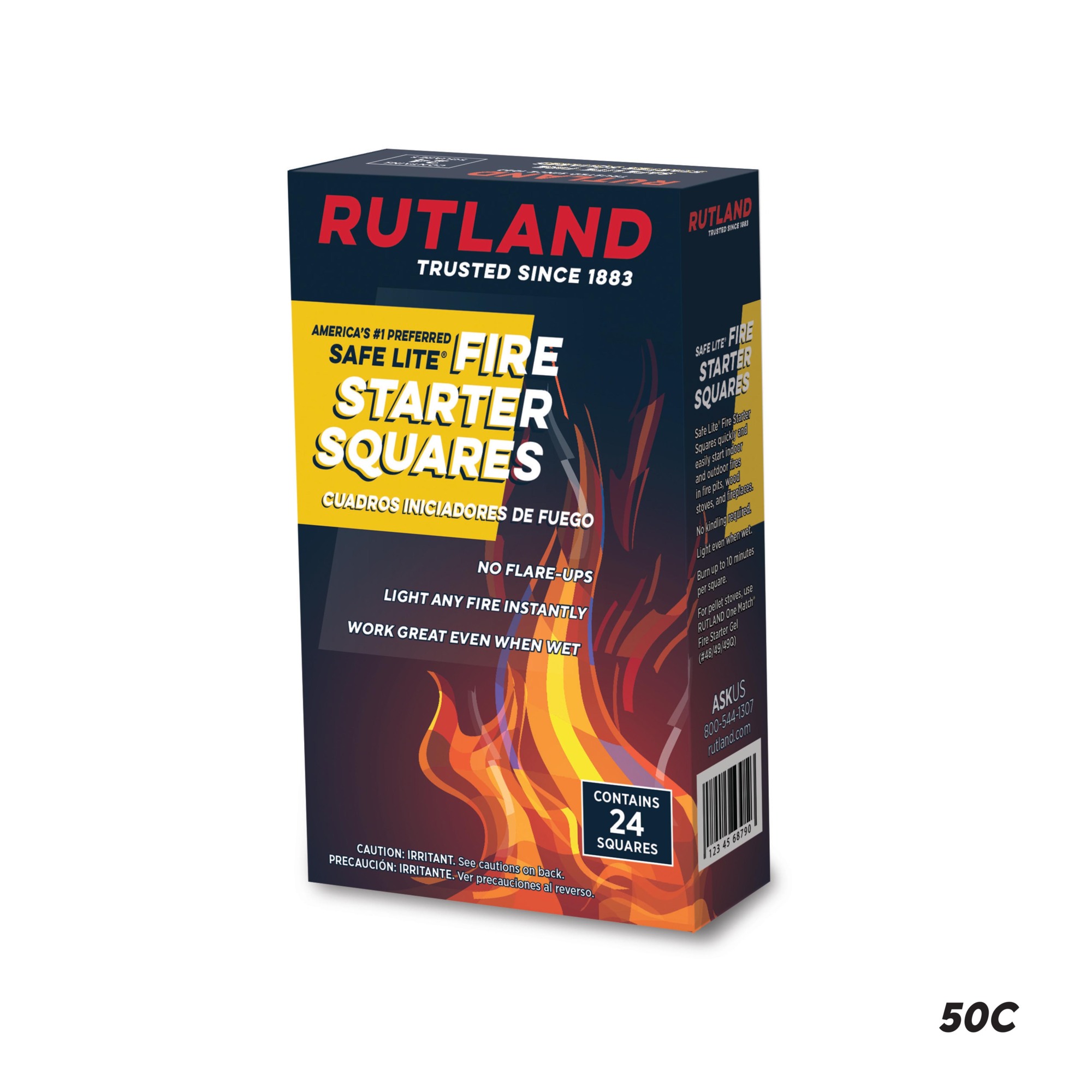 Rutland, Safe Lite Fire Starter Squares, Carton, 24 Squares, Model# 50C